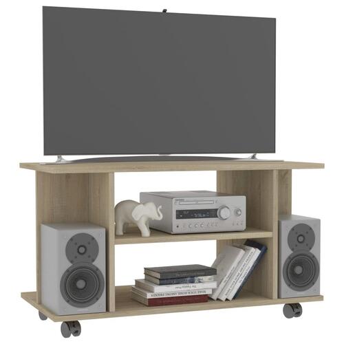 Tv-skab med hjul 80x40x45 cm konstrueret træ sonoma-eg