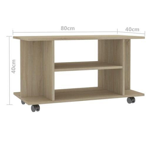 Tv-skab med hjul 80x40x45 cm konstrueret træ sonoma-eg