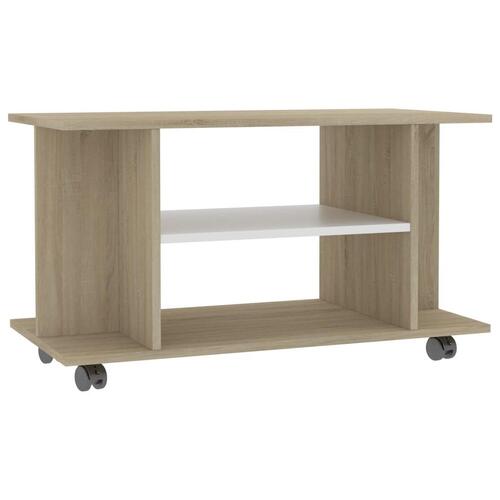 Tv-skab med hjul 80x40x45 cm konstrueret træ hvid og sonoma-eg