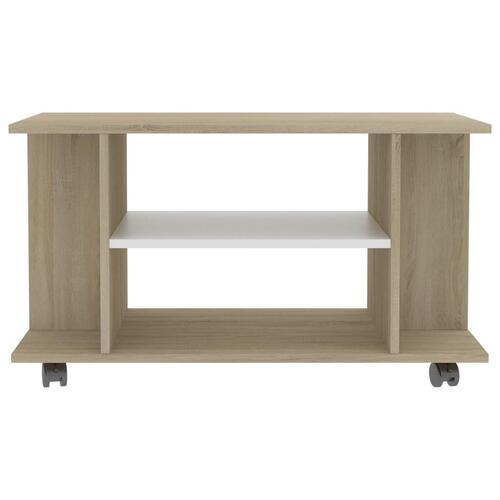 Tv-skab med hjul 80x40x45 cm konstrueret træ hvid og sonoma-eg