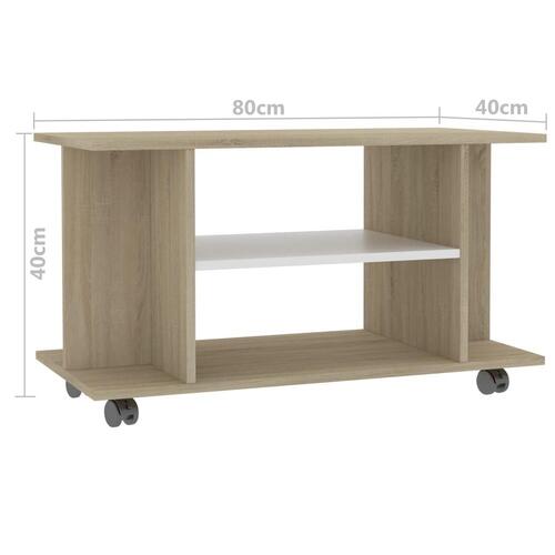 Tv-skab med hjul 80x40x45 cm konstrueret træ hvid og sonoma-eg
