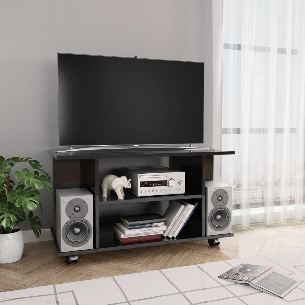 Tv-skab med hjul 80x40x45 cm konstrueret træ sort højglans