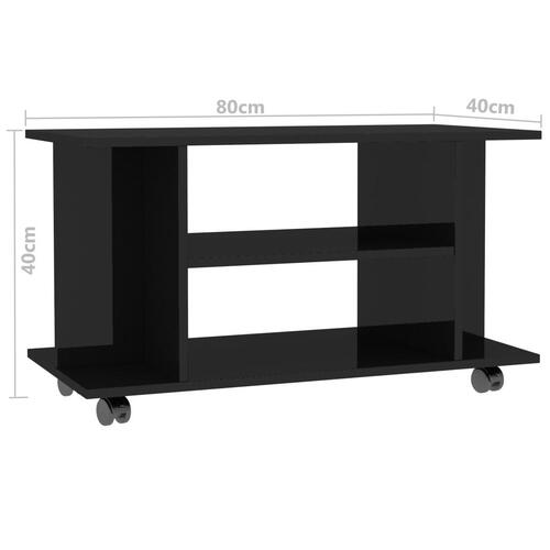 Tv-skab med hjul 80x40x45 cm konstrueret træ sort højglans