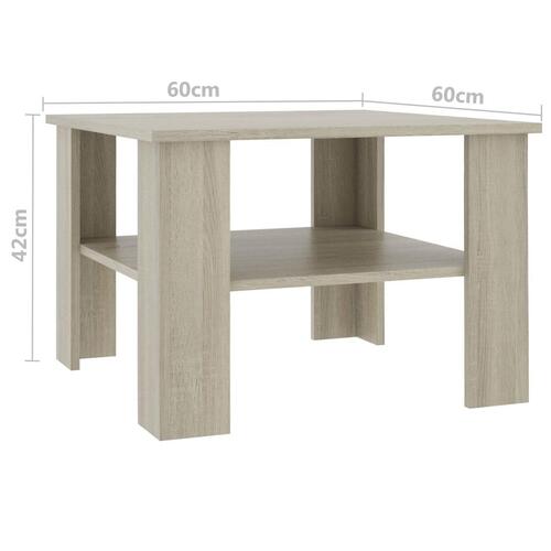 Sofabord 60x60x42 cm konstrueret træ sonoma-eg