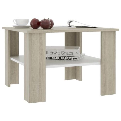 Sofabord 60x60x42 cm konstrueret træ hvid og sonoma-eg