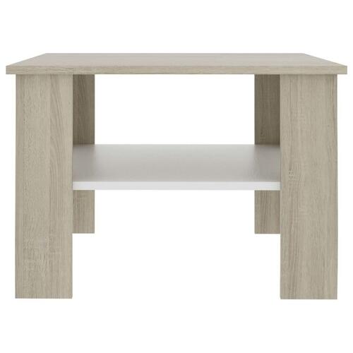 Sofabord 60x60x42 cm konstrueret træ hvid og sonoma-eg