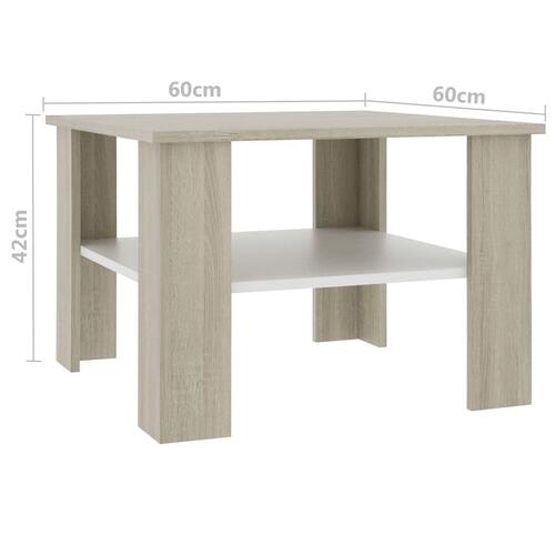 Sofabord 60x60x42 cm konstrueret træ hvid og sonoma-eg