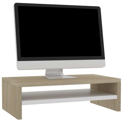 Skærmstander 42x24x13 cm konstrueret træ hvid og sonoma-eg