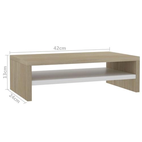 Skærmstander 42x24x13 cm konstrueret træ hvid og sonoma-eg