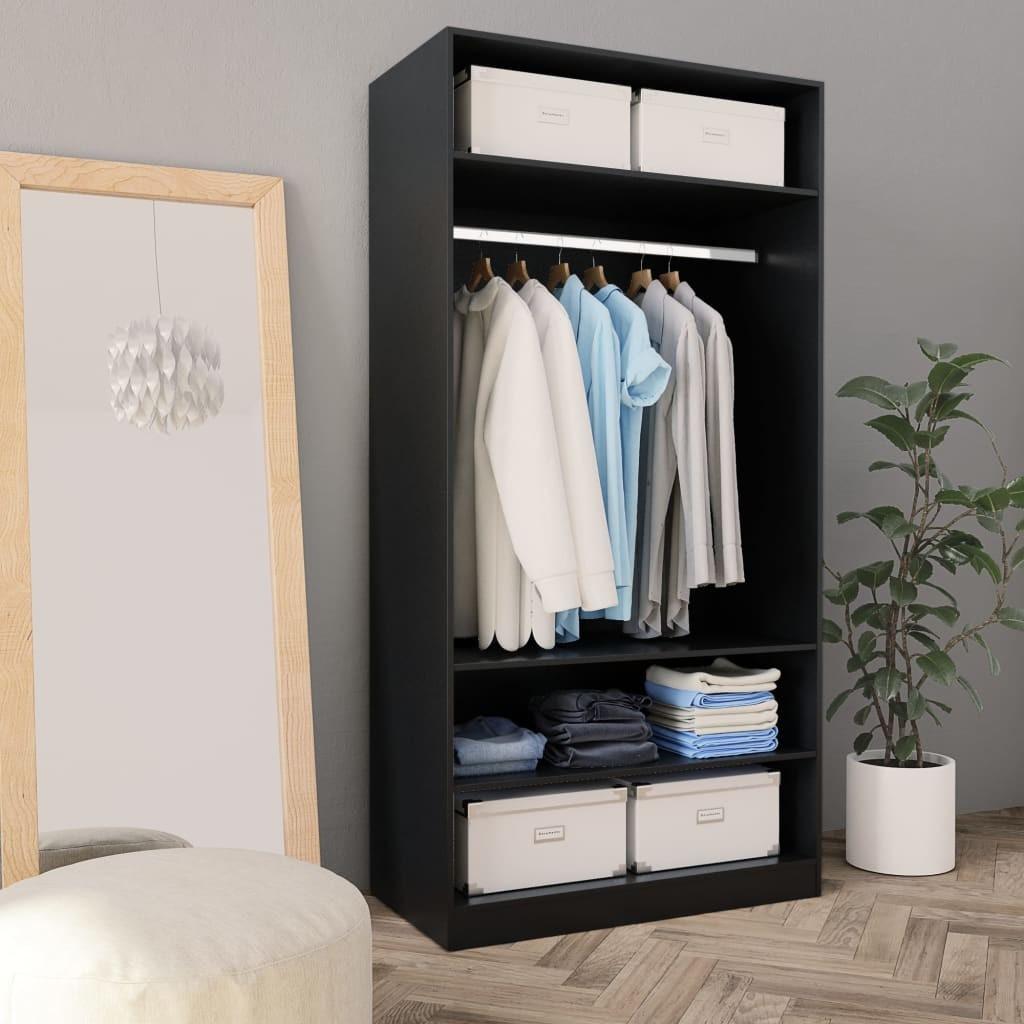 Klædeskab 100x50x200 cm konstrueret træ sort