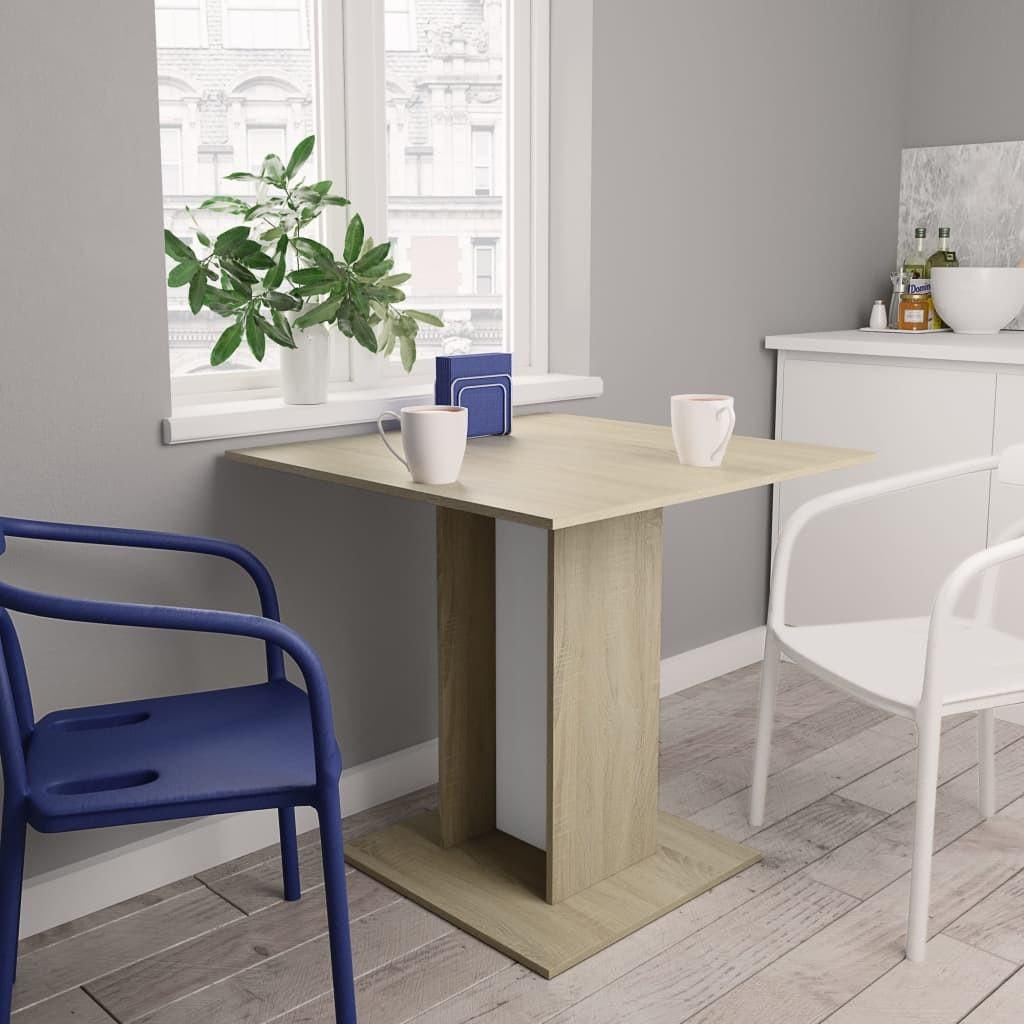Spisebord 80 x 80 x 75 cm spånplade hvid og sonoma-eg