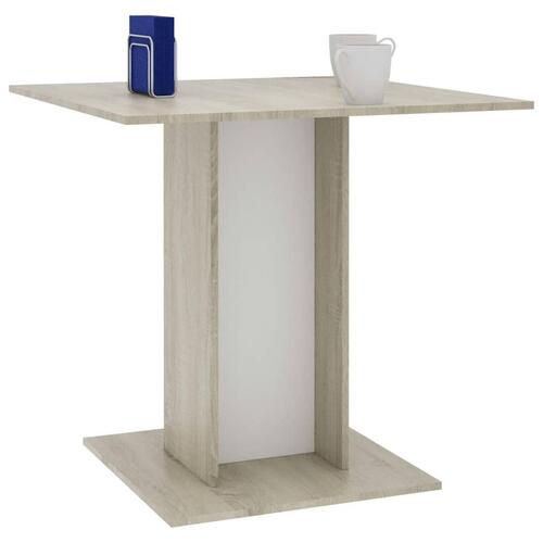 Spisebord 80 x 80 x 75 cm spånplade hvid og sonoma-eg