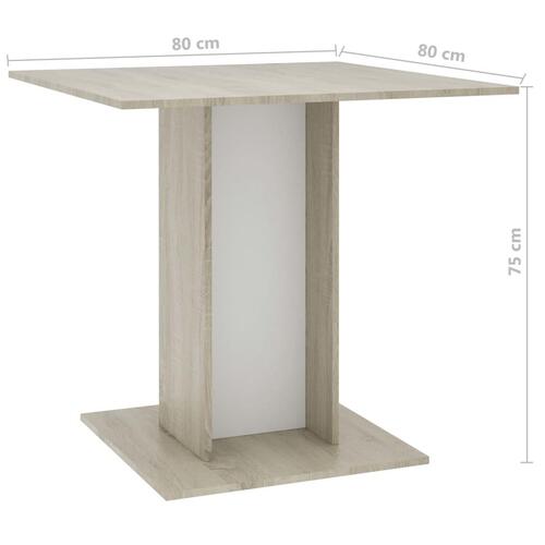 Spisebord 80 x 80 x 75 cm spånplade hvid og sonoma-eg