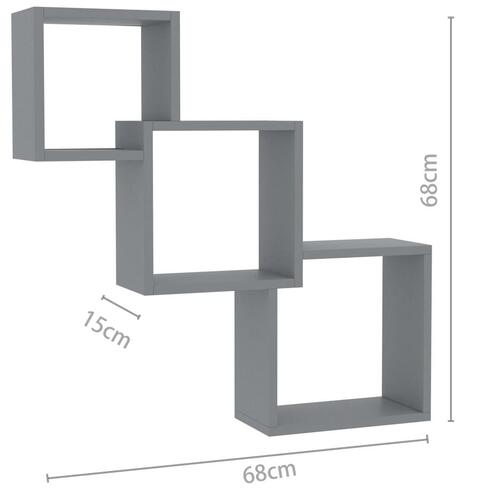 Væghylder 68x15x68 cm kubeformet konstrueret træ grå