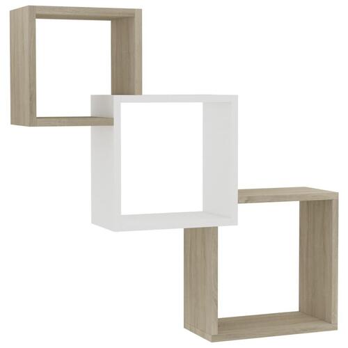 Kubeformede hylder 68x15x68 cm spånplade hvid og sonoma-eg