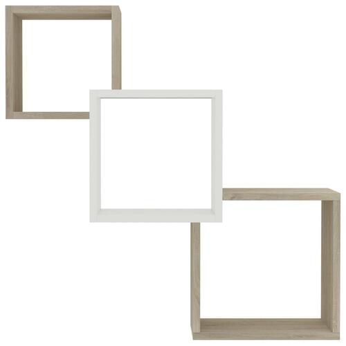 Kubeformede hylder 68x15x68 cm spånplade hvid og sonoma-eg