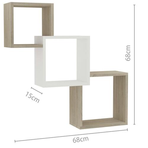 Kubeformede hylder 68x15x68 cm spånplade hvid og sonoma-eg