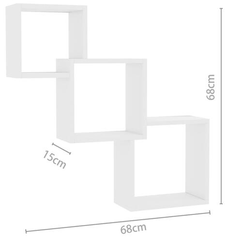 Væghylder 68x15x68cm kubeformet konstrueret træ hvid højglans