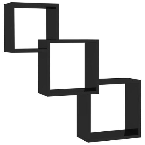 Væghylder 68x15x68cm kubeformet konstrueret træ sort højglans