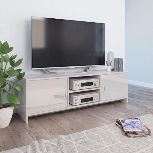 Tv-bord 120x30x37,5 cm konstrueret træ hvid højglans