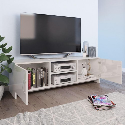 Tv-bord 120x30x37,5 cm konstrueret træ hvid højglans