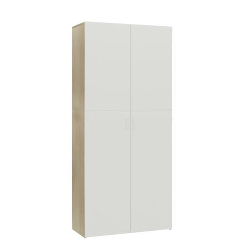 Skoskab 80x35,5x180 cm konstrueret træ hvid og sonoma-eg