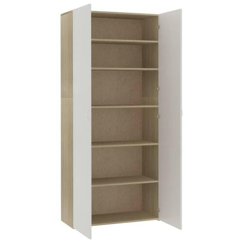 Skoskab 80x35,5x180 cm konstrueret træ hvid og sonoma-eg