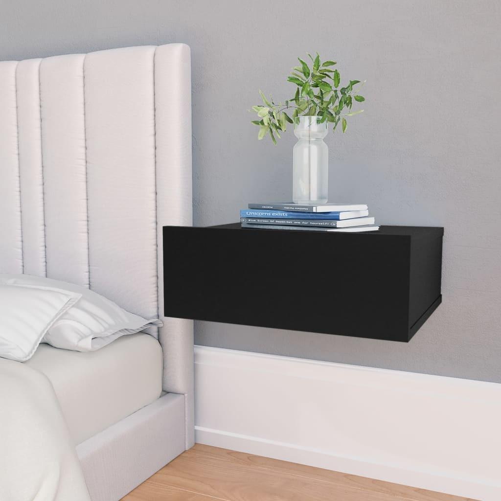 Væghængt natbord 40x30x15 cm konstrueret træ sort