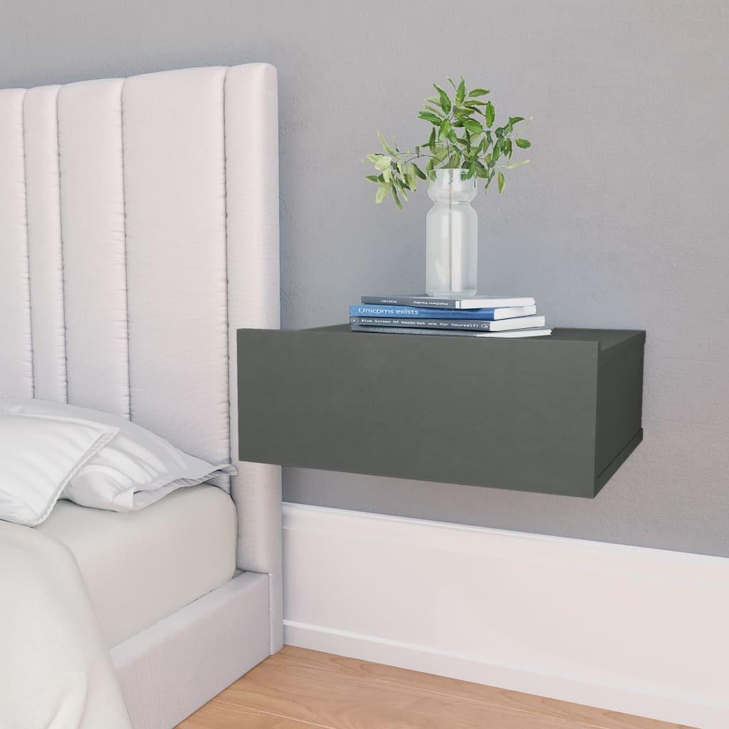 Væghængt natbord 40x30x15 cm konstrueret træ grå