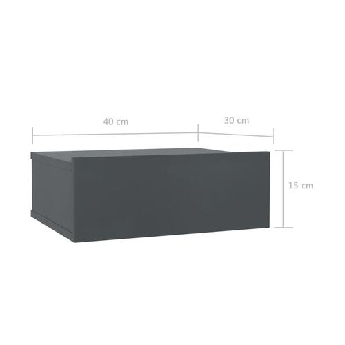 Væghængt natbord 40x30x15 cm konstrueret træ grå