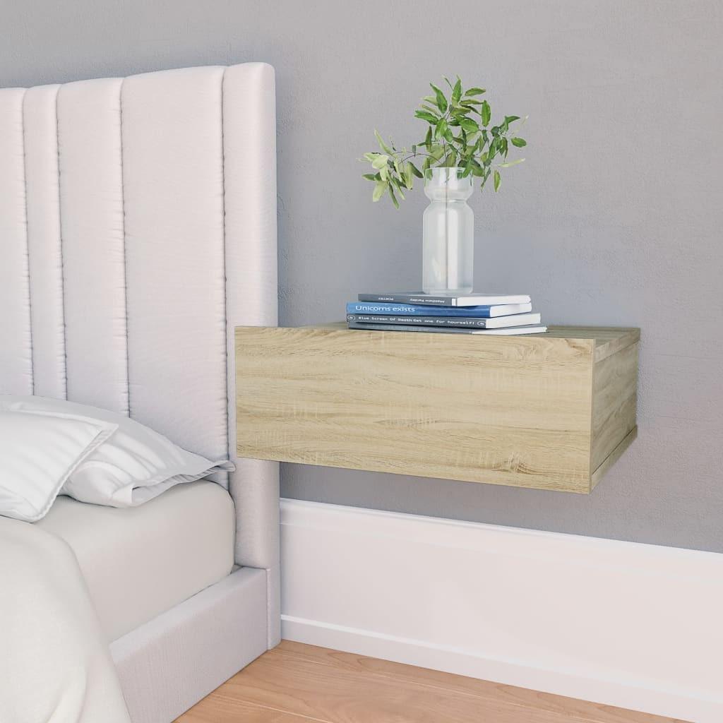 Svævende natborde 2 stk. 40 x 30 x 15 cm konstrueret træ sonoma