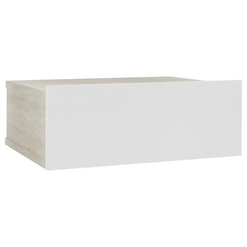 Svævende natbord 40 x 30 x 15 cm spånplade hvid og sonoma-eg