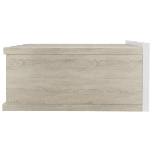 Svævende natbord 40 x 30 x 15 cm spånplade hvid og sonoma-eg