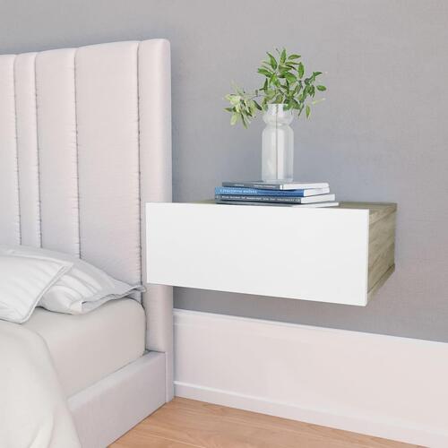 Svævende natborde 2 stk. 40 x 30 x 15 cm spånplade hvid sonoma-eg
