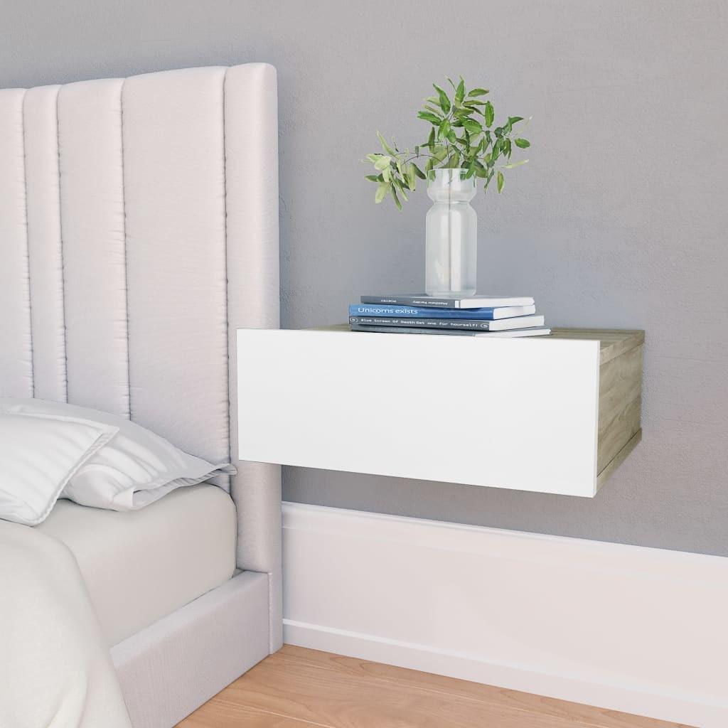 Svævende natborde 2 stk. 40 x 30 x 15 cm spånplade hvid sonoma-eg
