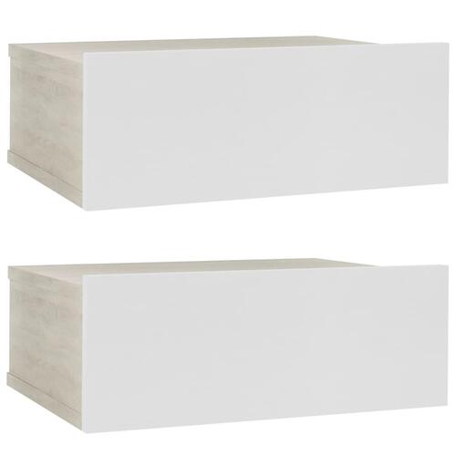 Svævende natborde 2 stk. 40 x 30 x 15 cm spånplade hvid sonoma-eg