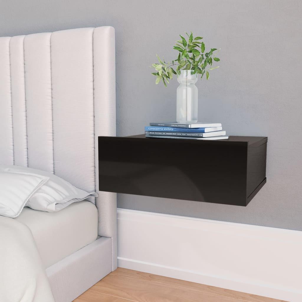 Væghængt natbord 40x30x15 cm konstrueret træ sort højglans