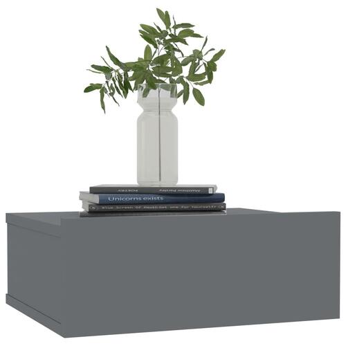 Væghængt natbord 40x30x15 cm konstrueret træ grå højglans