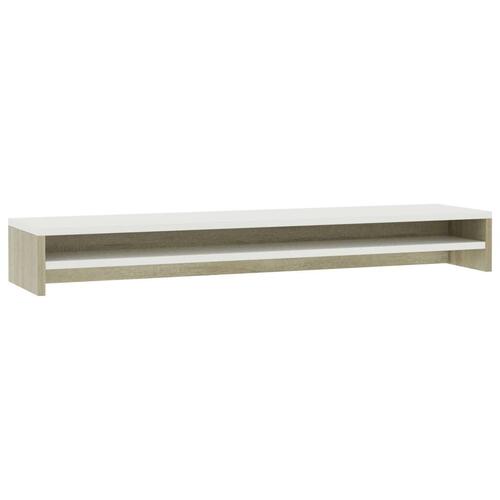 Skærmstander 100 x 24 x 13 cm spånplade hvid og sonoma-eg