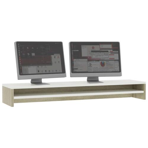 Skærmstander 100 x 24 x 13 cm spånplade hvid og sonoma-eg
