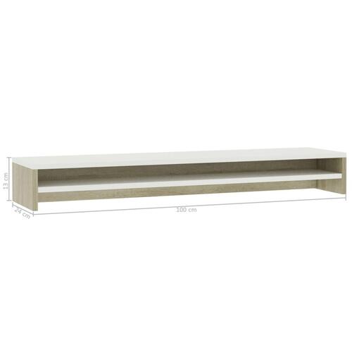 Skærmstander 100 x 24 x 13 cm spånplade hvid og sonoma-eg