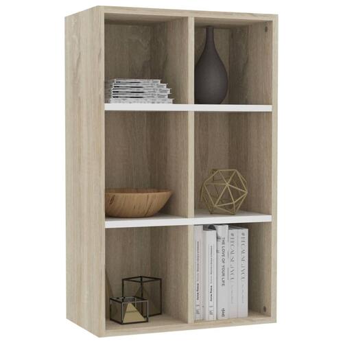 Bogreol/skænk 66x30x98 cm konstrueret træ hvid og sonoma-eg
