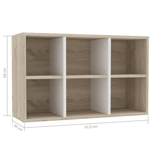 Bogreol/skænk 66x30x98 cm konstrueret træ hvid og sonoma-eg