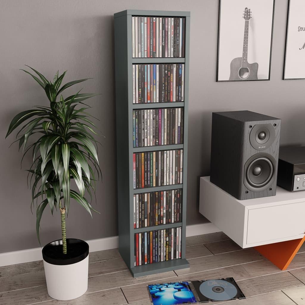 CD-reol 21 x 16 x 88 cm spånplade grå