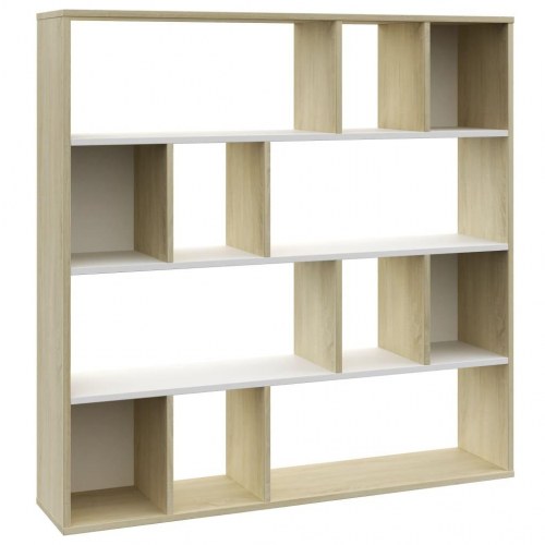 Rumdeler/bogreol 110x24x110cm konstrueret træ hvid og sonoma-eg