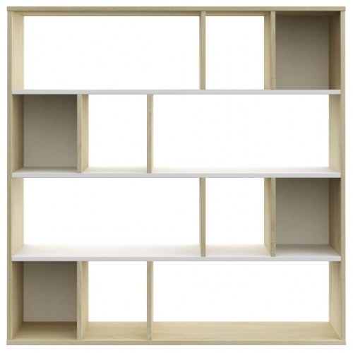 Rumdeler/bogreol 110x24x110cm konstrueret træ hvid og sonoma-eg