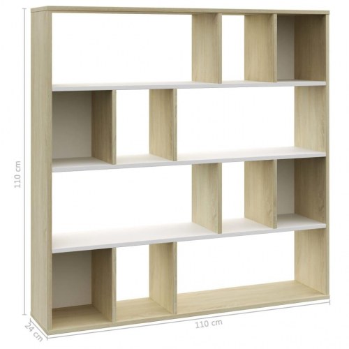 Rumdeler/bogreol 110x24x110cm konstrueret træ hvid og sonoma-eg