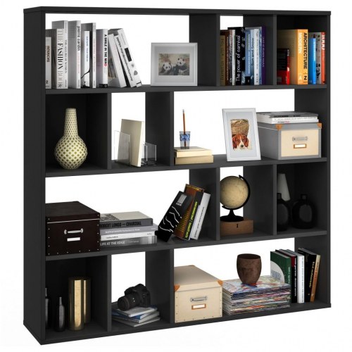 Rumdeler/bogreol 110x24x110 cm konstrueret træ sort højglans