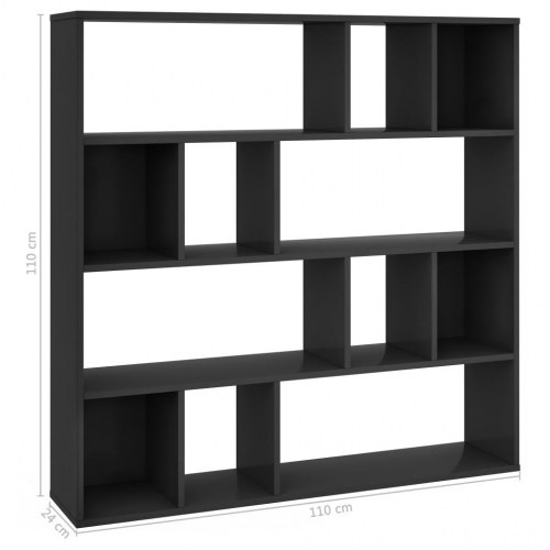 Rumdeler/bogreol 110x24x110 cm konstrueret træ sort højglans