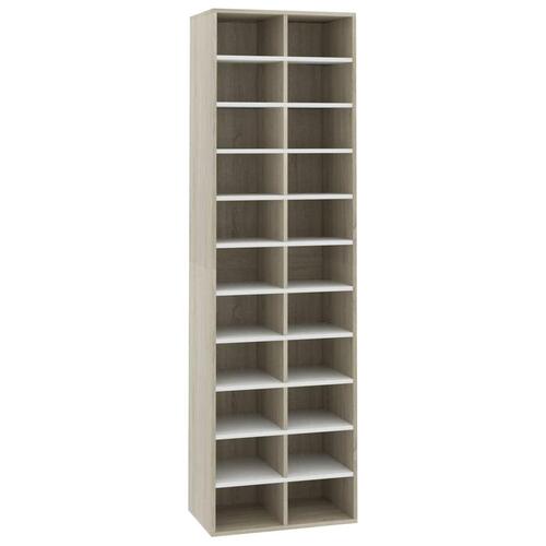 Skoreol 54 x 34 x 183 cm spånplade hvid og sonoma-eg